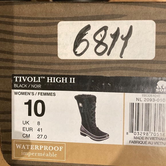 New in Box WOMEN’S SIZE 10 SOREL TIVOLI™ HIGH II BLACK WATERPROOF BOOTS - Picture 2 of 2